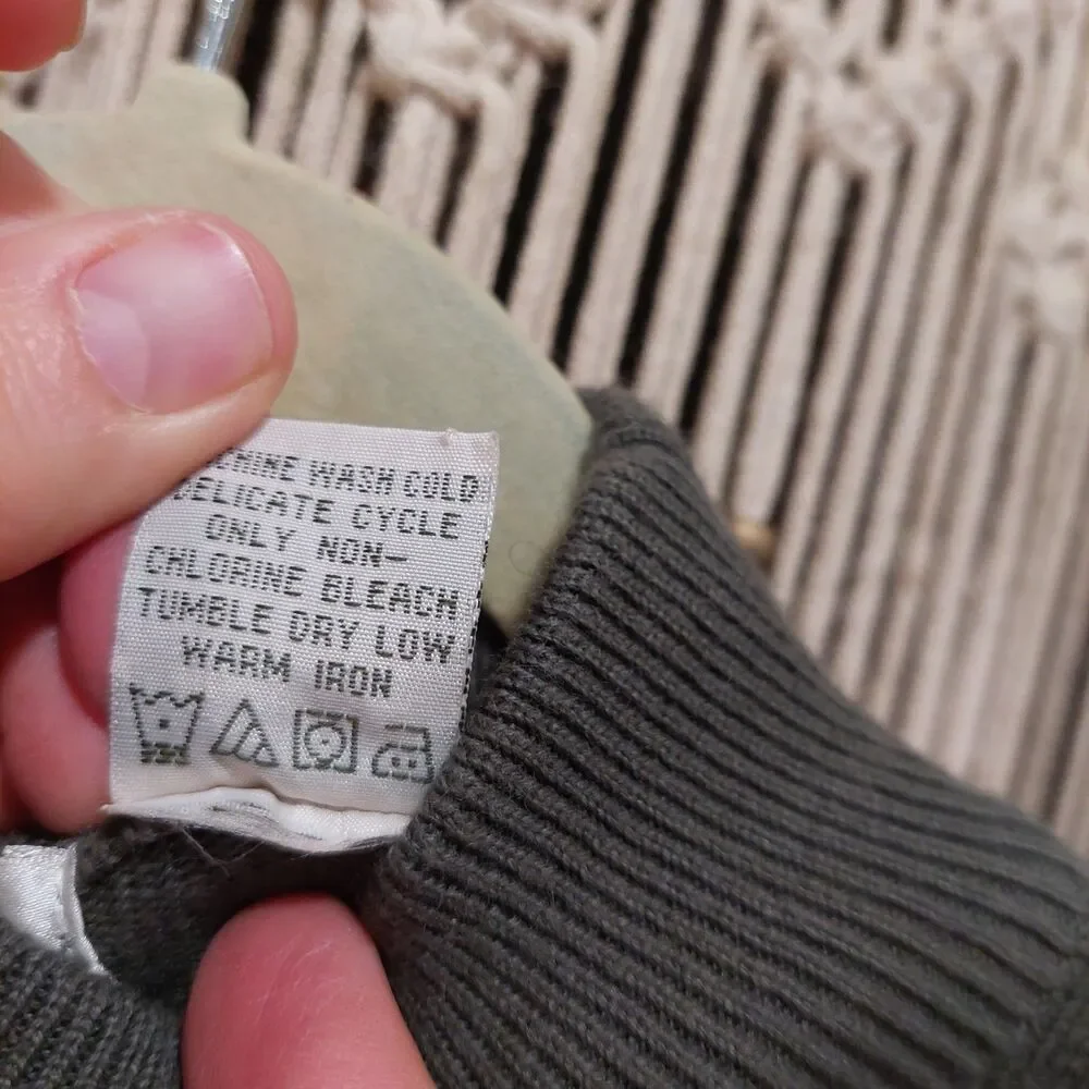 Orvis Cotton Cashmere Olive Green Knit Sweater Mock Neck Pullover